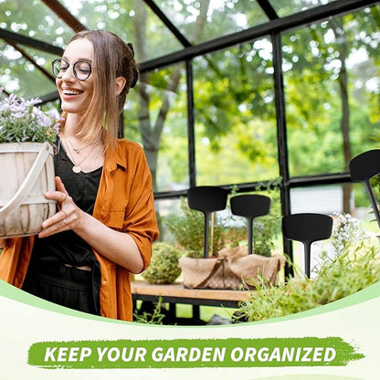 50 Pcs 14.2 Inch Plastic Plant Labels Tags T Type Plant Markers with Pen for Outdoor Indoor Garden Pot Herbs Flowers Vegetable (Black)