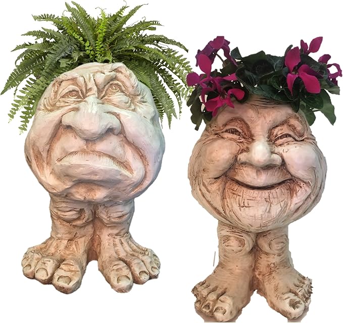 Homestyles Antique White Grumpy & Granny Joy The Muggly Face Statue Planter