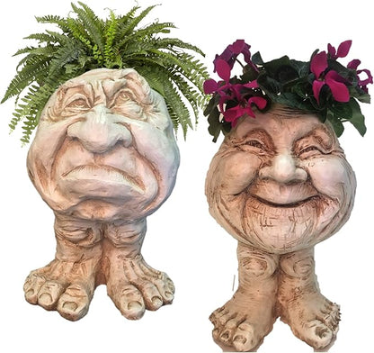 Homestyles Antique White Grumpy & Granny Joy The Muggly Face Statue Planter