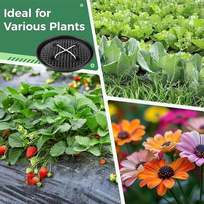 OMISTAR 4 Pack 12 Inch Round Plastic Plant Saucer, Heavy Duty Plant Pot Hole Mesh Drip Trays with Fabric Pot Base, Automatic Watering Plant Saucer for Indoor Planters Flower Pots (Black)