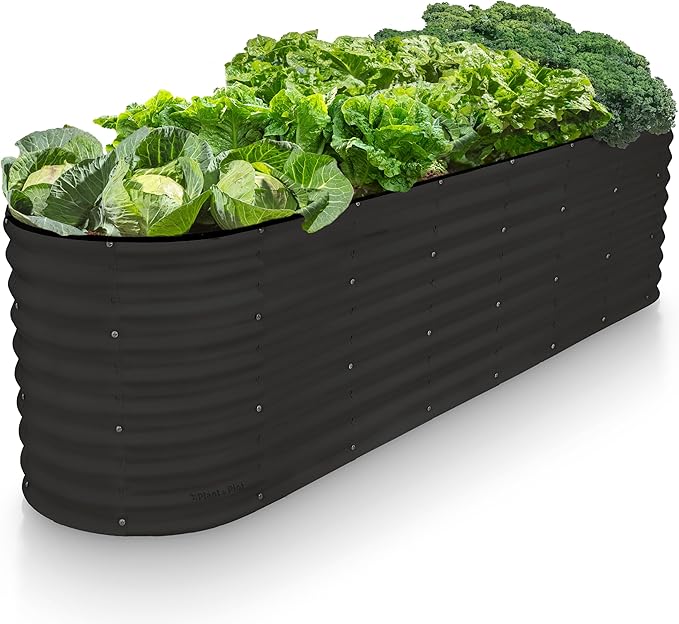 Plant & Plot Galvanized Raised Garden Beds Outdoor // 8×2×2 ft Planter Raised Beds for Gardening, Vegetables, Flowers (Black) // Large Metal Garden Box // Patented Tool-Free Design