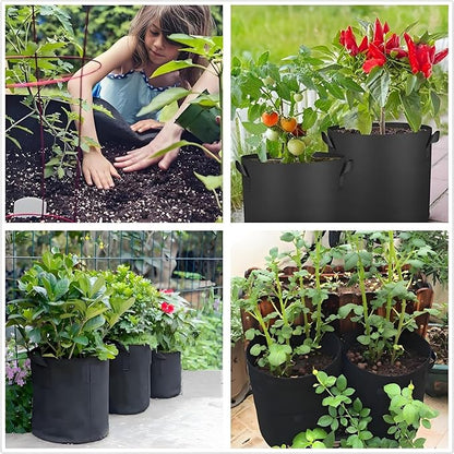 10-Gallon Grow Bags, (10 Pack) Thickened Aeration Fabric Growing Pots Planters with Handles for Planting Vegetables Plants, Black