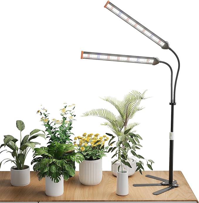 GooingTop Grow Light for Indoor Plants,5000K Full Spectrum Growing Plant Lamp with White Red Blue LED for Pots Succulents Seed Starting,Height Adjustable 10-32'' with Optional Dimming & Timer