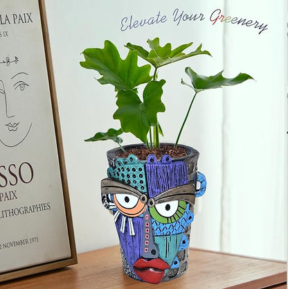 Abstract Face Planter Pots for Plants,Hand-Painted Colorful Flower Pots with Drainage,Indoor Outdoor Garden Decor Gift(Eclectic,Small)