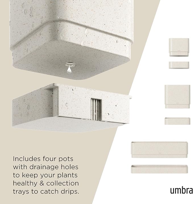 Umbra Cubiko Wall-Mount Planter with Four Adjustable Pots, Suitable for Indoor or Outdoor Use, Sand