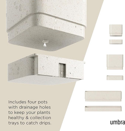 Umbra Cubiko Wall-Mount Planter with Four Adjustable Pots, Suitable for Indoor or Outdoor Use, Sand