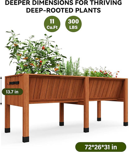 GarveeHome Hooks for 6X2X2.5 ft Raised Garden Bed, Wooden Raised Planter Box Outdoor for Growing Vegetables and Herbs, Depth 13.7 Inch，Planter Raised Beds-Acorn Brown