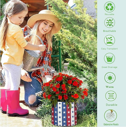 3 Gallon 4th of July Independence Day Stars Stripes Breathable Grow Bag Heavy Duty Thickened Plant Pots Containers with Handles for Tomato Potato Fruits Vegetables Flowers