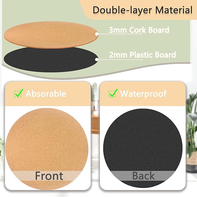 18 Inch Large Cork Plant Coasters, 2 Pieces Cork Plant Mats, Cork Coaster for Planters, Large Plant Coasters for House Plants Indoor Outdoor (Nude & Black)