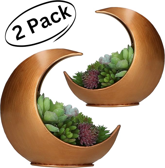 2 Pack Boho Table Planters, Desk Moon Planter, Candle Holder for Indoor Plants, Succulents, Air Plant, Cactus, Faux Plants, Witchy Gifts