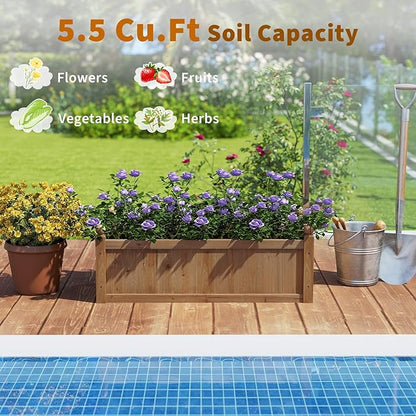 HAPPYGRILL Wood Raised Garden Bed, 46” x 24” x 16” Rectangular Flower Box w/Drainage Holes for Growing Vegetables, Flowers, Herbs, Outdoor Planter Box for Backyard Garden Lawn