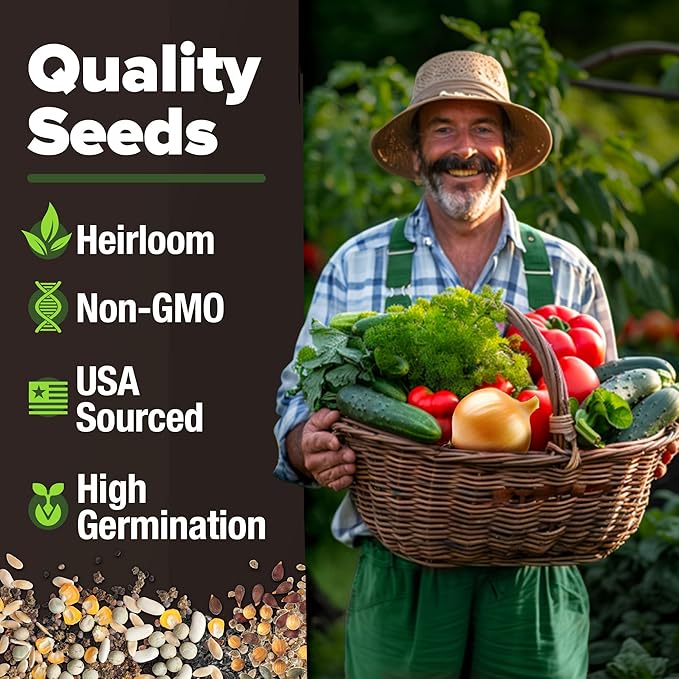 55 Vegetable Seeds & 15 Culinary Herb Seeds Pack – 32,500+ USA Non-GMO Heirloom Seeds for Planting – Survival Garden Kit for Preppers – Gifts for Gardeners Men Women
