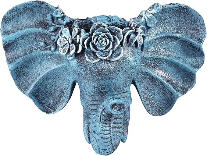 Sungmor Resin Elephant Head Wall Pot, Unique Bohemian Style Animal Face Planter, Vertical Hanging Plant Pot, Pretty Decorative Flower Pot for Indoor Outdoor Plants, for Gardening Lovers