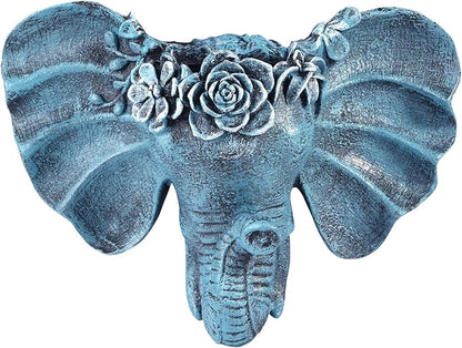 Sungmor Resin Elephant Head Wall Pot, Unique Bohemian Style Animal Face Planter, Vertical Hanging Plant Pot, Pretty Decorative Flower Pot for Indoor Outdoor Plants, for Gardening Lovers