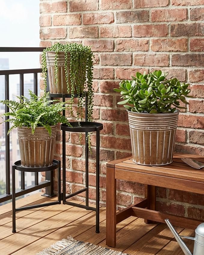 6 Inch Brown Metal Rustic Flower Pots - 6Pcs Galvanized Planters with Drainage Hole and Rubber Plug, Rustproof Small Metal Bucket Plant Pots Farmhouse Vintage Style for Decor