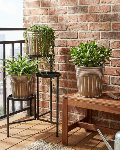 6 Inch Brown Metal Rustic Flower Pots - 6Pcs Galvanized Planters with Drainage Hole and Rubber Plug, Rustproof Small Metal Bucket Plant Pots Farmhouse Vintage Style for Decor