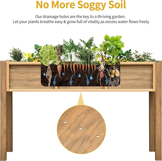 DWVO 48x18x30in Raised Garden Bed Kit, Poly Wood Planter Box Stand,Weather Resistant Planter Box with Legs, Elevated Garden Bed for Backyard, Patio, Balcony, Brown