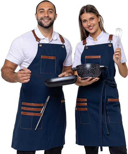 Unisex Western Bib Apron with Leather Straps One Size