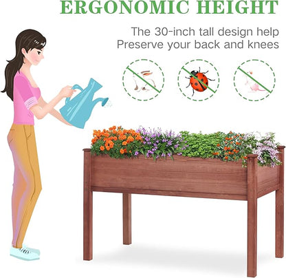 Raised Garden Bed with Legs (48x24x30''), Solid Wood Elevated Planter Box for Outdoor