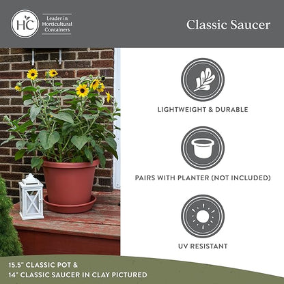 The HC Companies 12 Inch Classic Round Plant Saucer, Lightweight UV-Resistant Plastic Outdoor & Indoor Flower Pot Tray, 2-Pack Plant Pot Trays for Garden & Home Decor, White