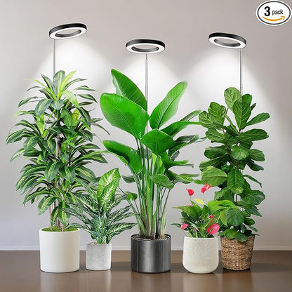 Black Grow Light, Full Spectrum LED Plant Lighs for Indoor Growing with 6/12/16H Timer, 3 Color Modes, 5 Brightness, 10"-60" Height Adjustable Grow Lamp for Tall Indoor Plants (3 Pack)