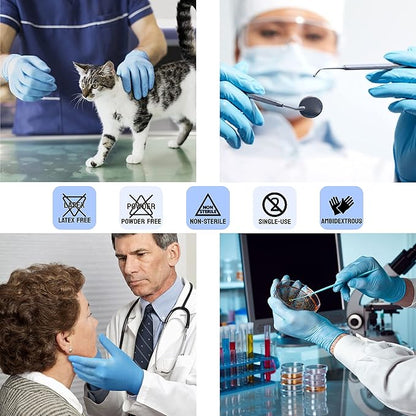 Safe Health Nitrile Exam Gloves – 4 mil, Latex-Free, Powder-Free, Disposable, Blue, Medical Grade, Food, Cleaning Use