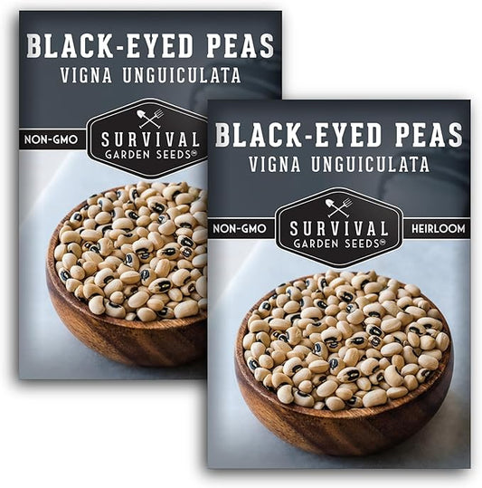 Black Eyed Pea Seeds for Planting - Heirloom Non-GMO Cowpea Variety - Drought Tolerant, High-Yield Southern Field Peas for Home Gardens and Food Independence - Survival Garden Seeds (2 Pack)