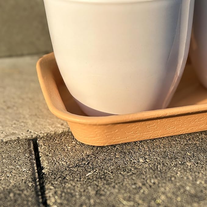 16 Inch Plastic Rectangular Plant Saucers Tray, Plant Drip Trays for Watering, Planter Pot Saucer Tray for Indoor and Outdoor Plants, Light Brown