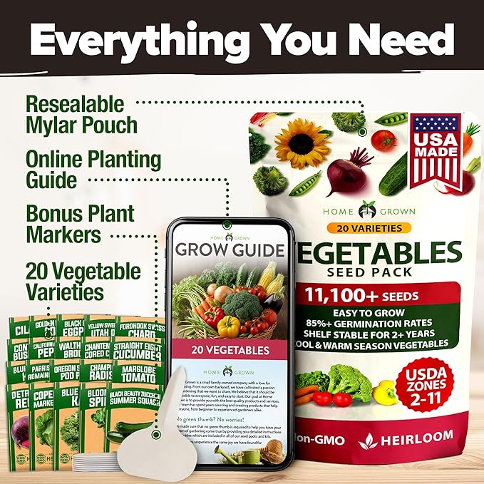 20 Heirloom Vegetable Seeds - 10,000+ Survival Seeds and Emergency Prepper Gear - Non GMO Vegetable Seeds for Planting Home Garden Variety Pack