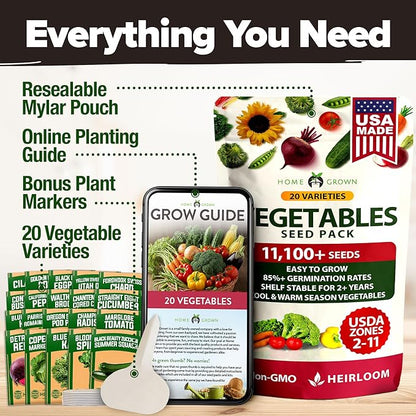 20 Heirloom Vegetable Seeds - 10,000+ Survival Seeds and Emergency Prepper Gear - Non GMO Vegetable Seeds for Planting Home Garden Variety Pack