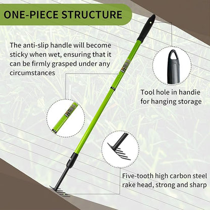 Garden Rake - Small Rake for Gardening with Telescopic Adjustable Handle (27-39”), Mini Rake for Tight Spaces, Flower Beds, Pots - No Bending & Elderly Friendly, Non-Slip Small Garden Rake