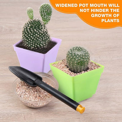 Amyhill 4 Inch Flower Pots Square Plants Nursery Pot Plastic Plant Seedling Pots Nursery Transplanting Planter Container with Saucer for Indoor Herbs Succulent Balcony Garden(Classic Color,100 Pcs)