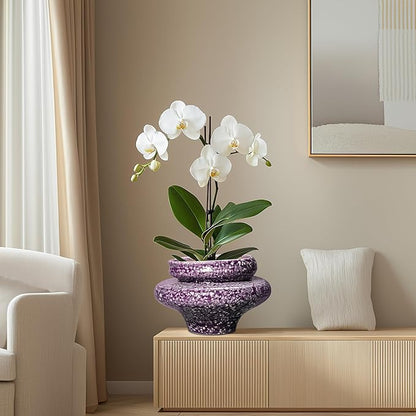 Ceramic Planters - 11 Inch Ceramic Pots for Plants with Drainage Hole, Decorative Planters for Indoor Outdoor, Unique Flower Pots, Garden Office House Decor, Gifts for Plants Lover, Purple