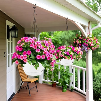 2 Pack 12 Inch Self Watering Hanging Planters for Indoor Plants, Large White Plastic Hanging Pots with Chains for Outdoor Patio Garden Home Decor White