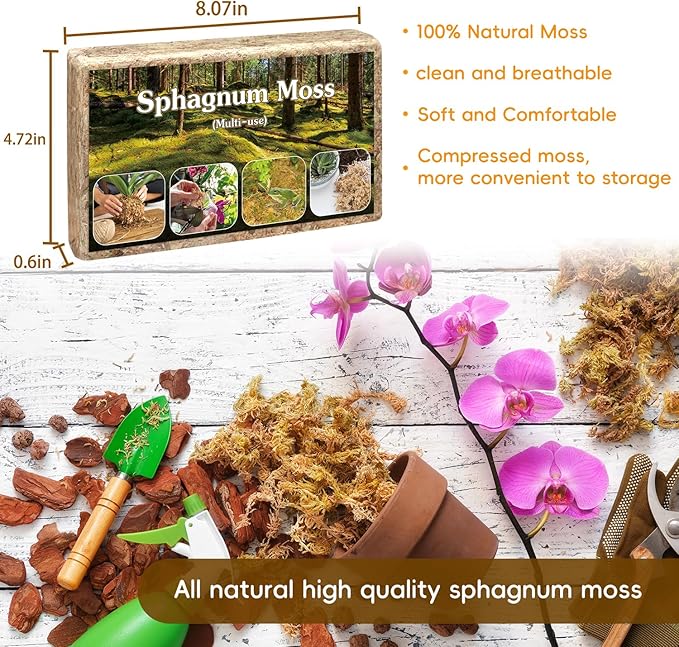 Sphagnum Moss,Sphagnum Moss for Plants,4 QT Natural Long Fibered Sphagnum Peat Moss,Premium Dried Orchid Moss for Orchids Succulents Carnivorous Potted Plant Gardening & Reptiles
