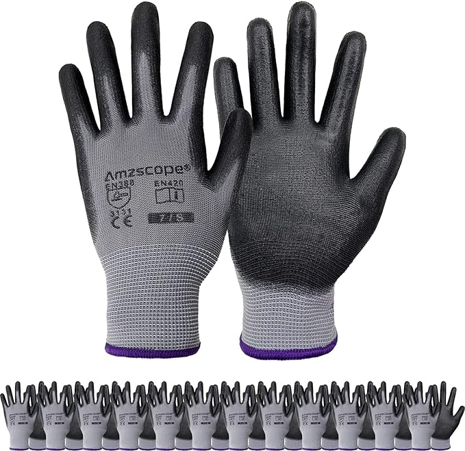 Work Gloves-PU Coated,12 Pairs,Thin Garden Gloves for Men Women,Ideal for Light Duty Work