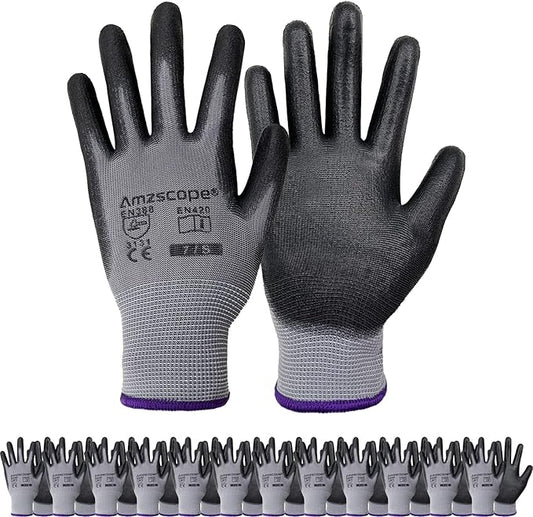Work Gloves-PU Coated,12 Pairs,Thin Garden Gloves for Men Women,Ideal for Light Duty Work