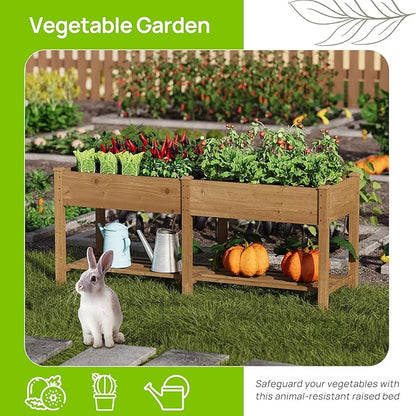 Raised Garden Bed with Legs Wood Elevated Planter Box Gardening Outdoor Planter Box Patio Kit Planting Bed for Vegetables Flowers Herbs Outdoor for Patio Balcony Backyard 72x24x30.7in(Brown, Large)
