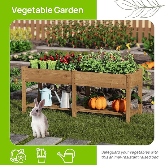Raised Garden Bed with Legs Wood Elevated Planter Box Gardening Outdoor Planter Box Patio Kit Planting Bed for Vegetables Flowers Herbs Outdoor for Patio Balcony Backyard 72x24x30.7in(Brown, Large)