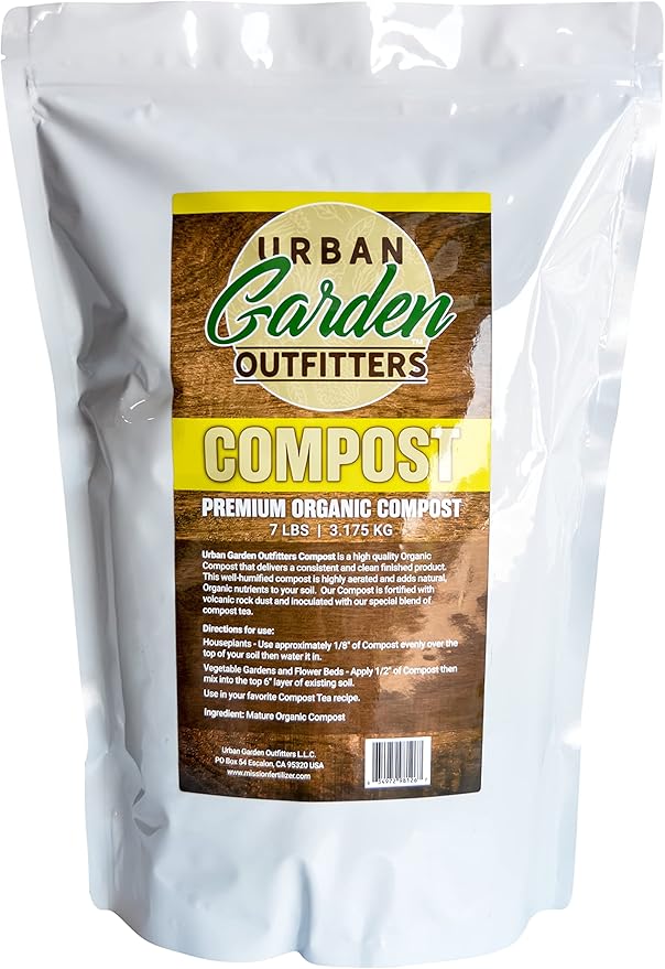 Premium Organic Compost - Nutrient Rich Soil Amendment for Gardens, Flowers, & Vegetables - Improves Soil Structure & Balance - Resealable Bag (7lb)