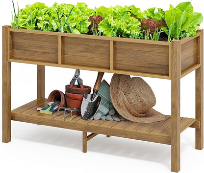 DWVO 48x18x30in Raised Garden Bed HDPE, Poly Wood Planter Box Stand,Weather-Resistant Planter Box with Legs, Elevated Garden Bed for Backyard, Patio, Balcony,Brown