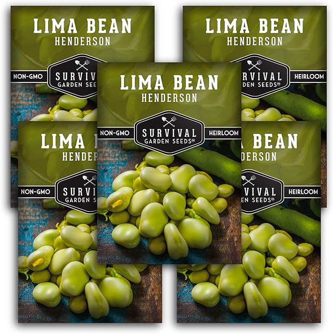 Lima Bean Seeds for Planting – Henderson Butter Bean Seeds for Gardens & Classroom Science Projects, Easy to Grow Non-GMO Heirloom Variety - Survival Garden Seeds (5 Packs)