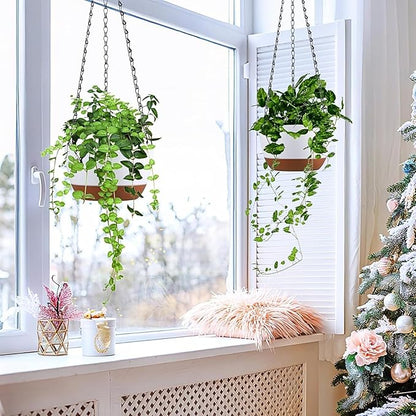 Hanging Planters for Indoor Plants, Set of 2 8/10 Inch Self-Watering Hanging Pots with Drainage Hole & Removable Water-Storage Tray II Screw-in Hooks II