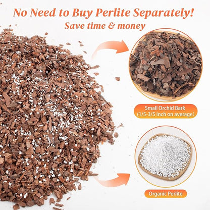 Orchid Bark Potting Mix - 9QT Natural Orchid Potting Mix for Repotting, Blended with Small Pine Bark and Perlite to Provide Ideal Ventilation and Good Drainage for Orchids and Other Potted Plants