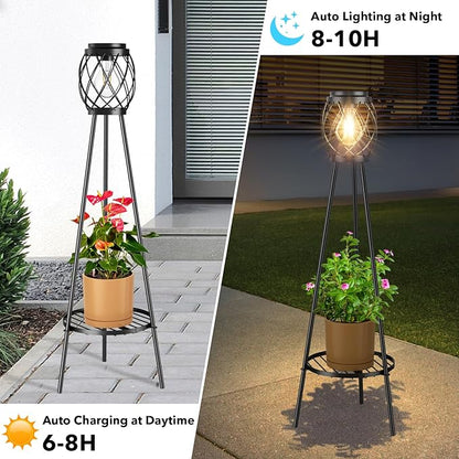 MXwcy 2 Pack Solar Lights Outdoor with LED Edison Bulbs, Vintage Style Solar Floor Lamp with Plant Stands, Weatherproof Garden Lights for Pathway, Patio, Yard, Porch Decor 8-10 Hours Lighting