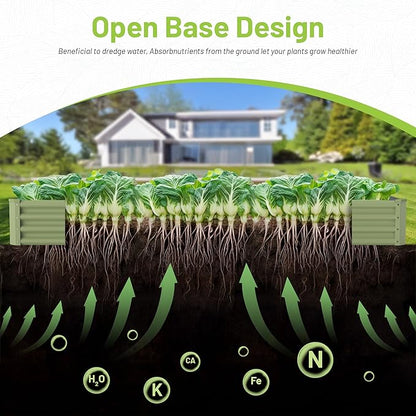 2PCS 8x2x1FT Galvanized Raised Garden Bed Kit, Galvanized Planter Raised Garden Boxes Outdoor, Large Metal Raised Garden Beds for Vegetables-Green