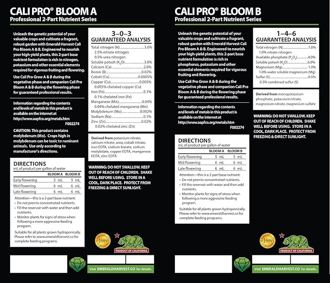 Emerald Harvest GL56723914.922 Cali Pro Bloom A+B Fertilizer Combo, 3.8 L