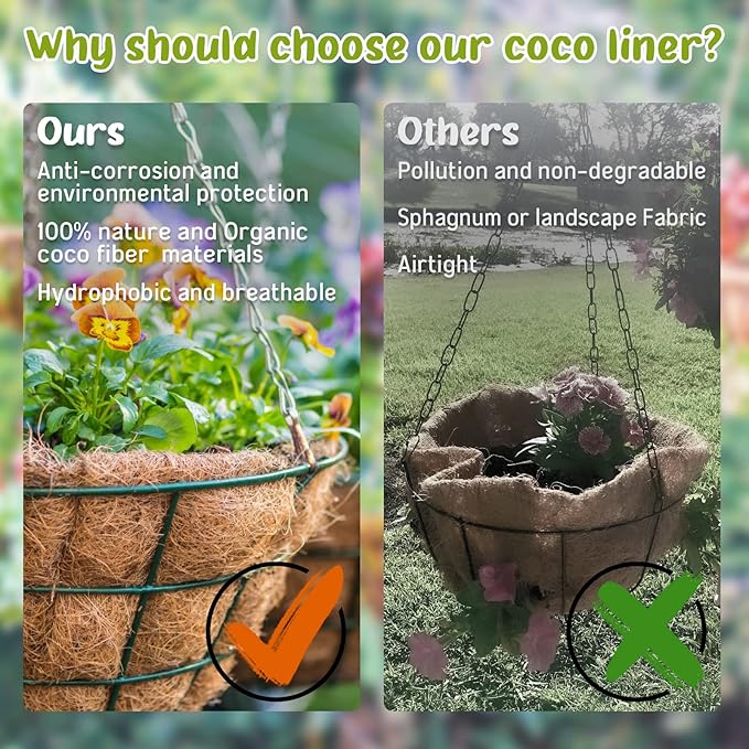 Legigo 6 Pack 10 Inch Hanging Basket Coco Liners Replacement, 100% Natural Round Coconut Coco Fiber Planter Basket Liners for Hanging Basket Flowers/Vegetables