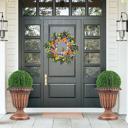 Giantex 18" Tall Vintage Planters Set of 2, Urn Plastic Flower Pots with/Pedestal Base & Pre-Marked Drain Hole, Indoor Outdoor Decorative Plant Containers for Front Porch Home Wedding, Bronze