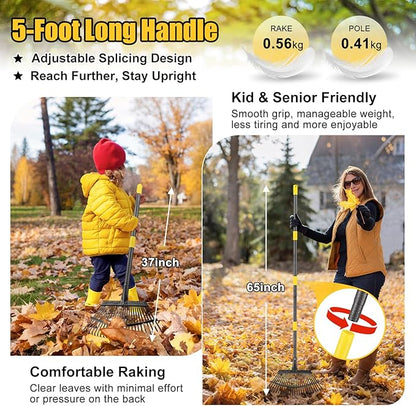 Rake for Leaves: Heavy Duty Metal Leaf Rake with 25 Tines- 18" Wide Head, 79" Splicing Handle, Durable Steel Yard Lawn, Garden,Camping Clean Gardening Tools for Thatch Grass Leaves Gravels Mulch